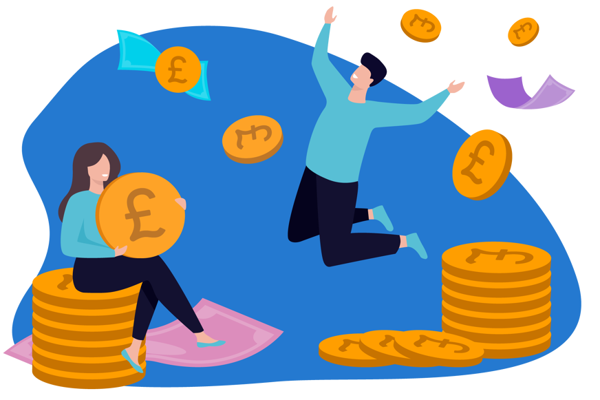 Man and woman with coins